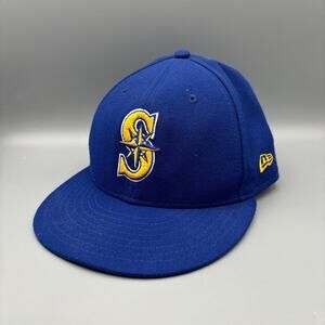 Mariners Seattle New Era 59Fifty Fitted Hat On-Field Cap Royal Blue Sz 7-1/4